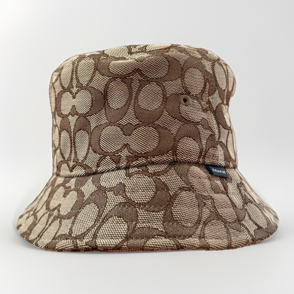 Coach Women's Signature Logo Jacquard Bucket Hat Brown/Beige OS CJ798